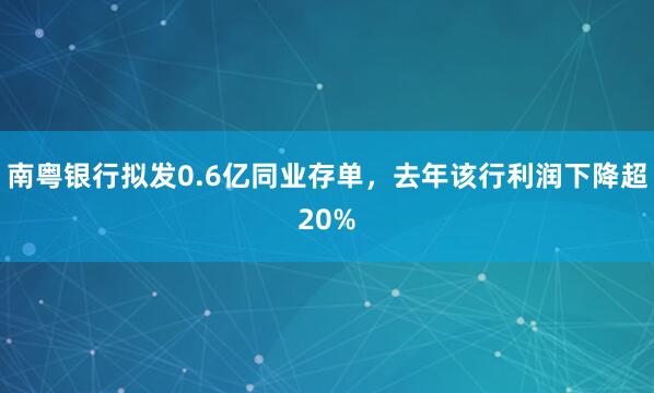 南粤银行拟发0.6亿同业存单，去年该行利润下降超20%