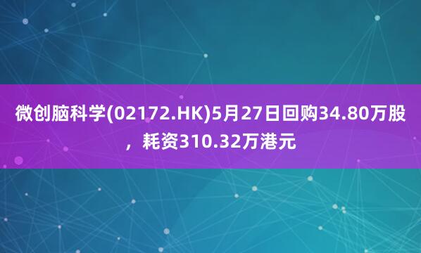 微创脑科学(02172.HK)5月27日回购34.80万股，耗资310.32万港元